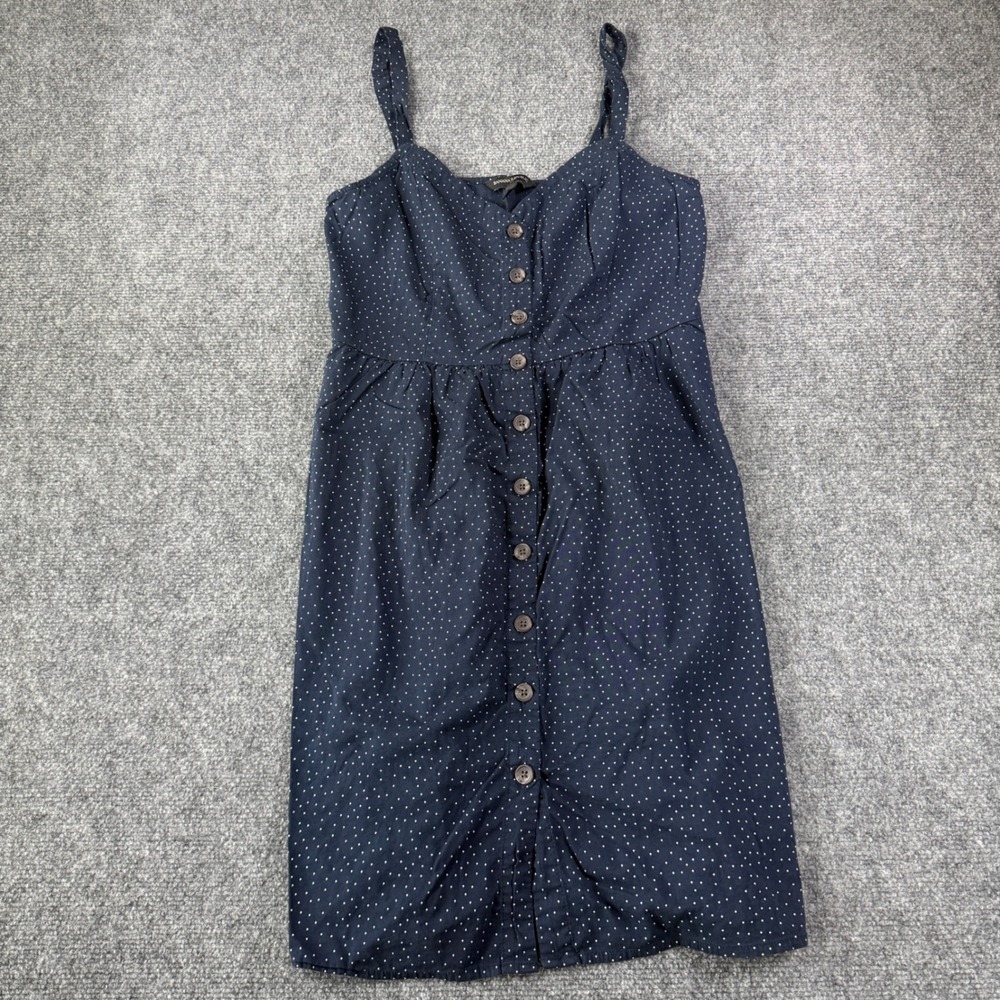 Banana Republic Polka Dot Button Front Sundress Women Size M Navy Blue Preppy